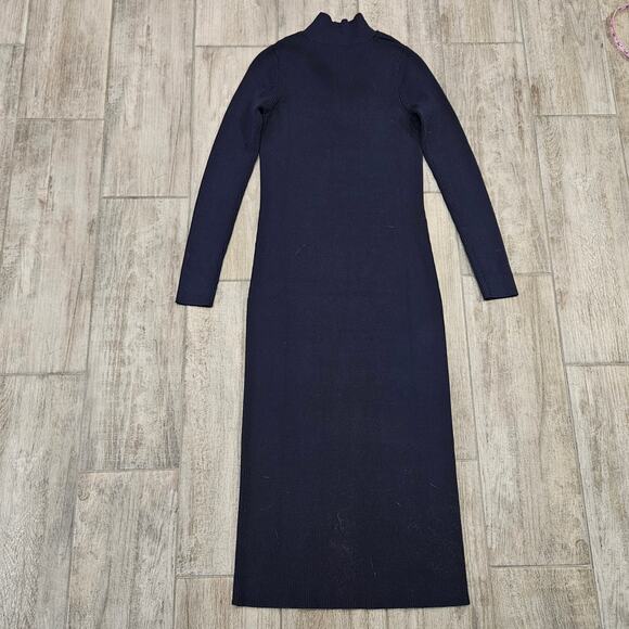 Sweaty Betty Frame Knitted Midi Dress Womens Size S Navy Blue Ribbed NEW Stretch - Picture 6 of 12